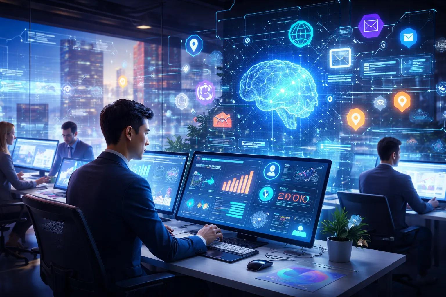 Artificial intelligence marketing professionals optimizing digital advertising with AI-powered analytic
